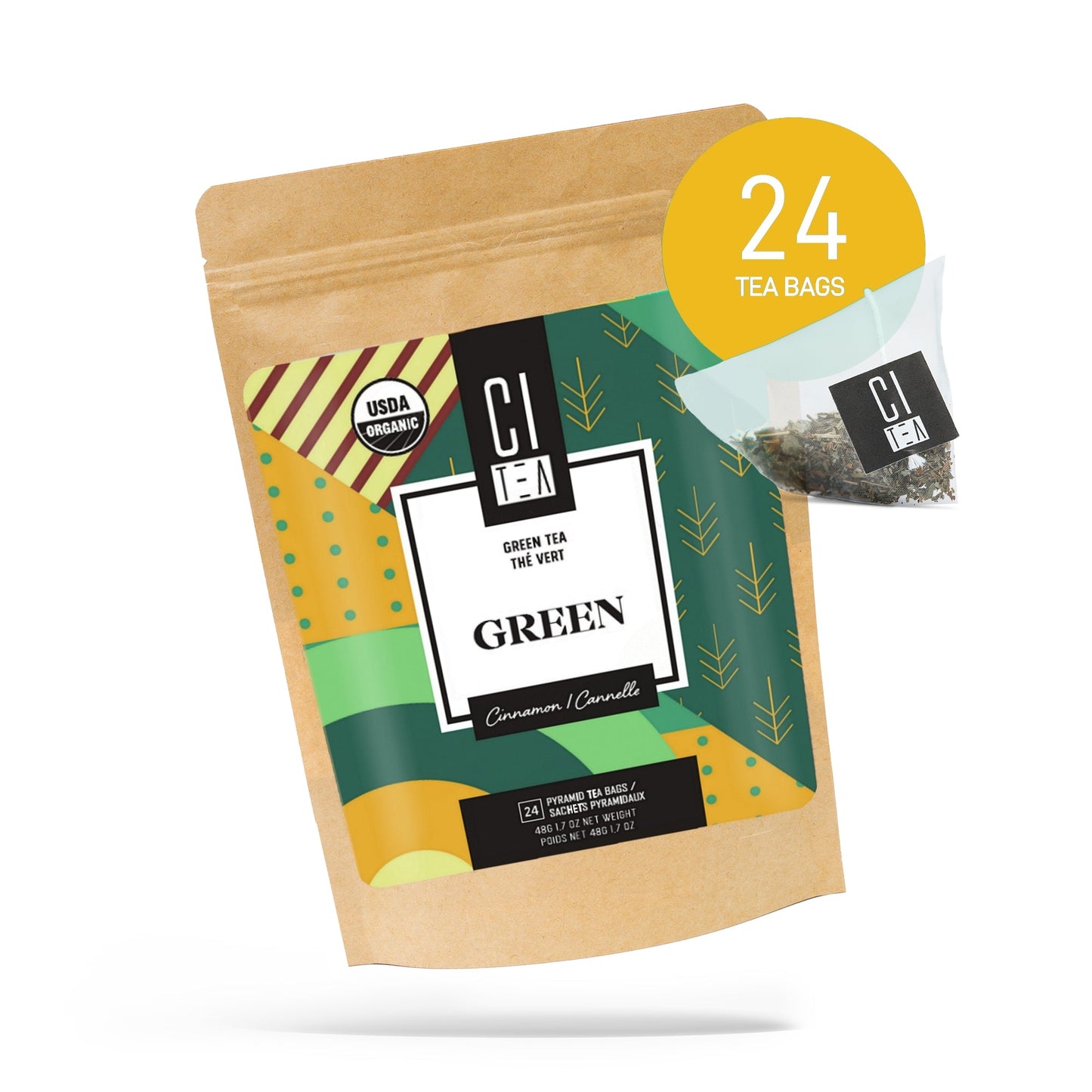 Thé vert biologique à la cannelle - 24 sachets de thé pyramidaux