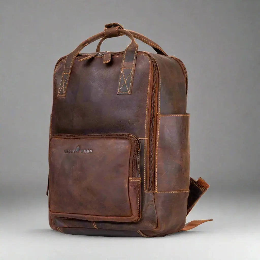 Sac à dos en cuir Greenwood avec compartiments renforcés pour ordinateur portable et tablette