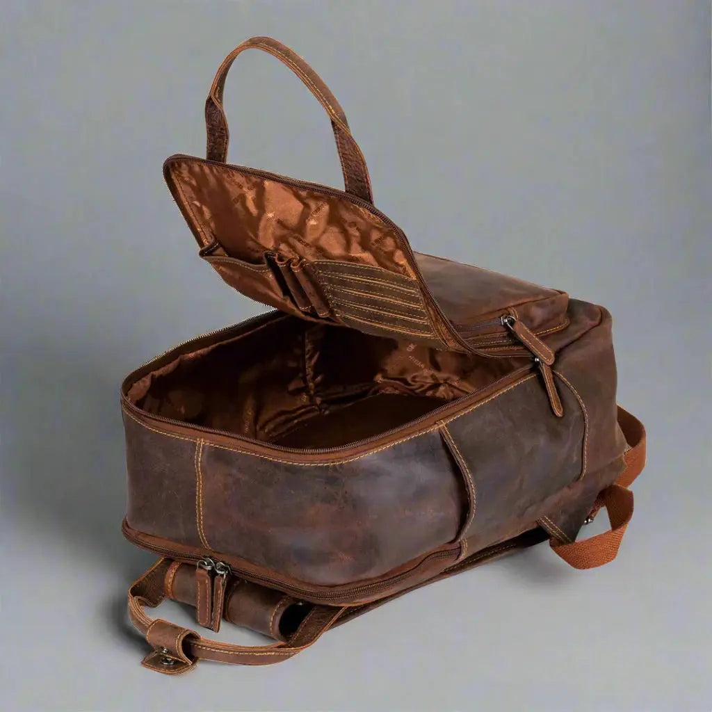 Sac à dos en cuir Greenwood avec compartiments renforcés pour ordinateur portable et tablette
