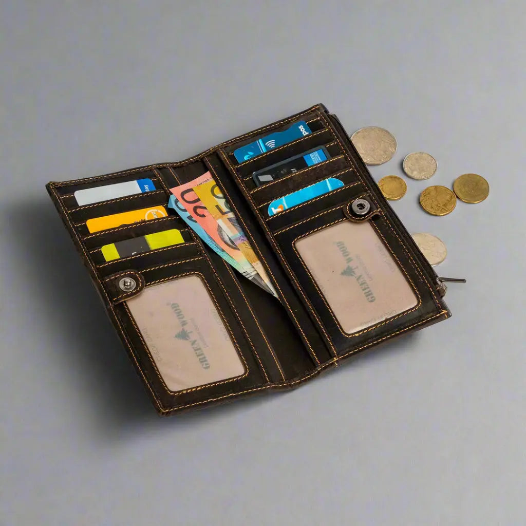 Portefeuille en cuir Greenwood avec protection RFID et poche zippée