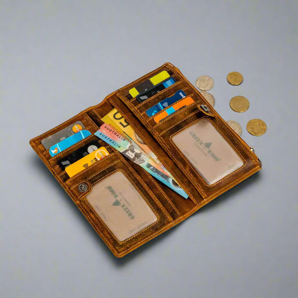 Portefeuille en cuir Greenwood avec protection RFID et poche zippée