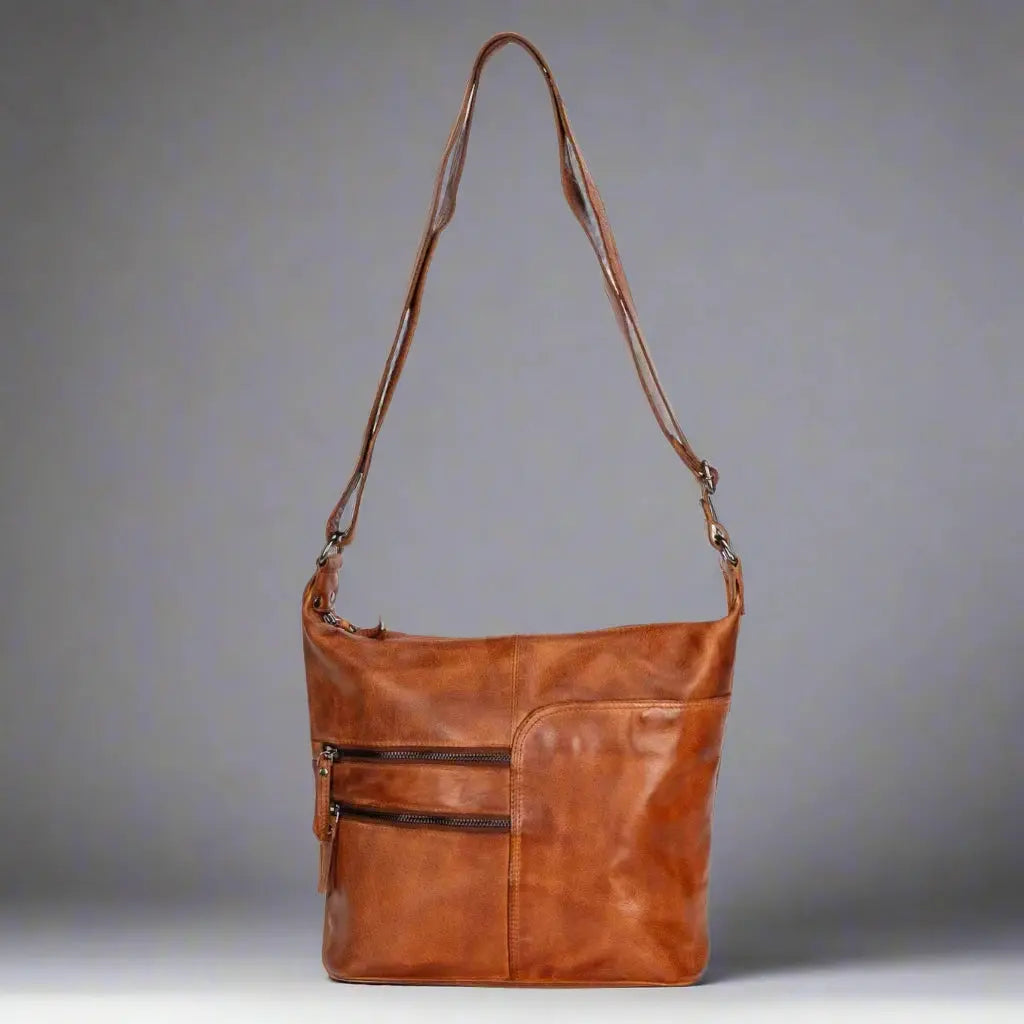 Sac bandoulière en cuir Greenwood avec 2 poches zippées