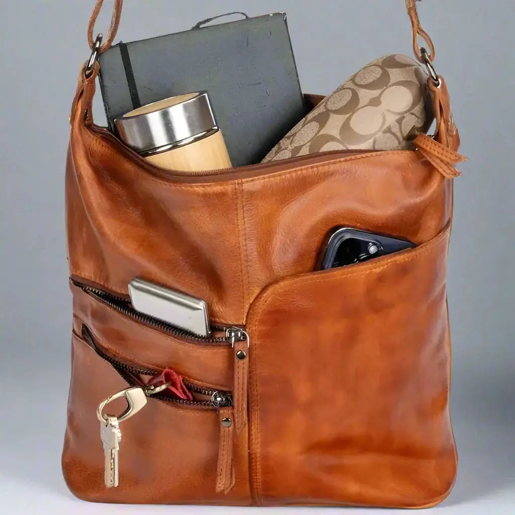 Sac bandoulière en cuir Greenwood avec 2 poches zippées