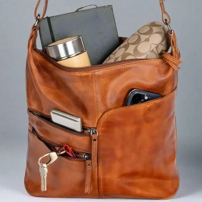 Sac bandoulière en cuir Greenwood avec 2 poches zippées