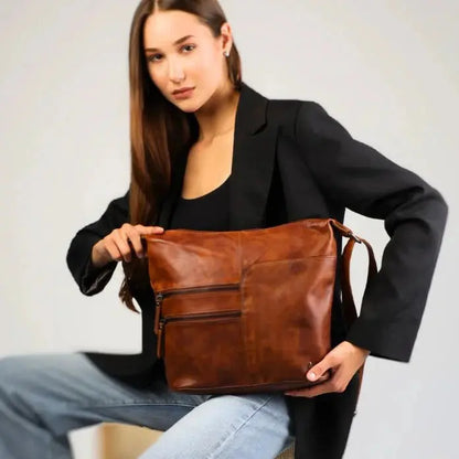 Sac bandoulière en cuir Greenwood avec 2 poches zippées