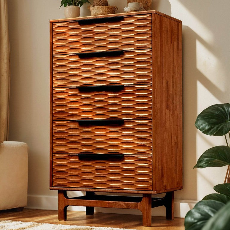 Commode Elara en bois massif à 5 tiroirs