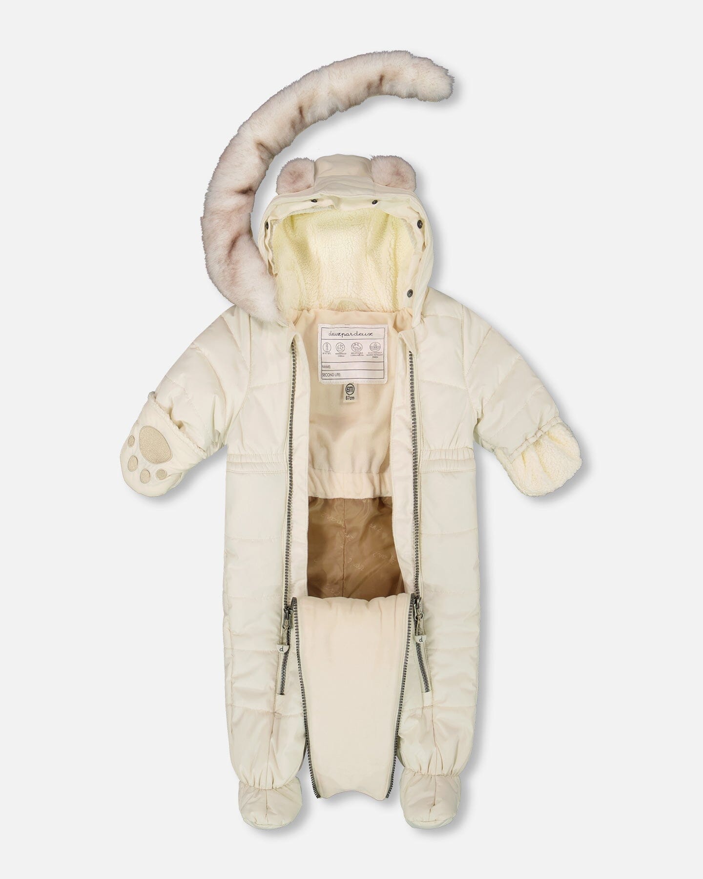 Combinaison de Neige Une Pièce Bébé à Capuche pour Siège Auto Blanc Asperge