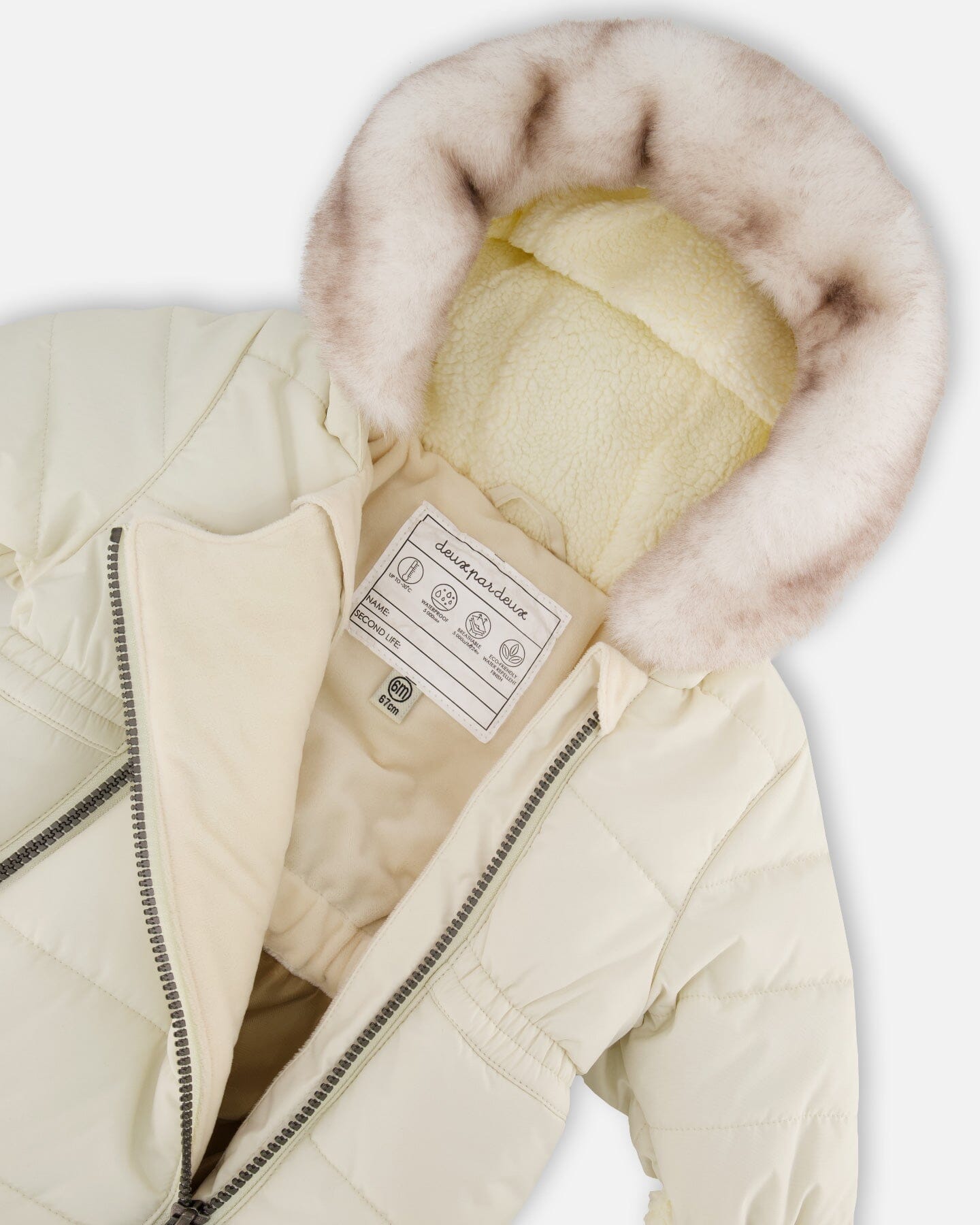 Combinaison de Neige Une Pièce Bébé à Capuche pour Siège Auto Blanc Asperge