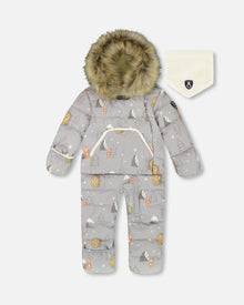 Combinaison de Neige Une Pièce pour Bébé Motif Ours Gris Conçue pour Siège Auto