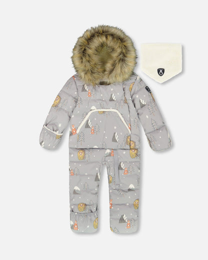 Combinaison de Neige Une Pièce pour Bébé Motif Ours Gris Conçue pour Siège Auto