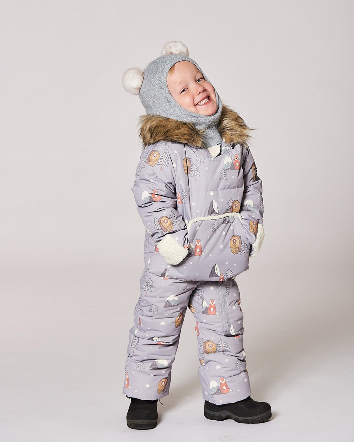 Combinaison de Neige Une Pièce pour Bébé Motif Ours Gris Conçue pour Siège Auto