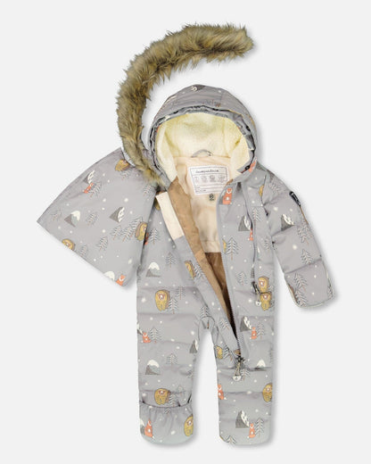 Combinaison de Neige Une Pièce pour Bébé Motif Ours Gris Conçue pour Siège Auto