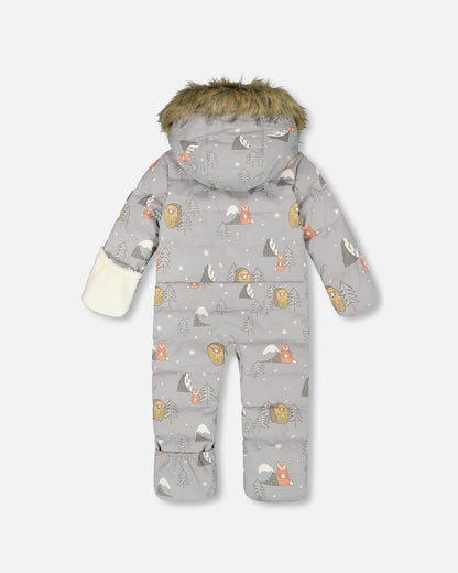 Combinaison de Neige Une Pièce pour Bébé Motif Ours Gris Conçue pour Siège Auto
