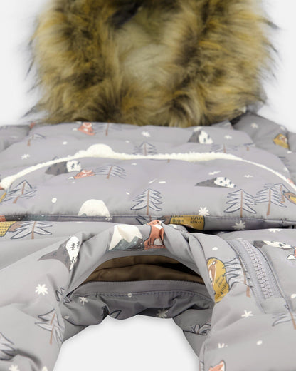 Combinaison de Neige Une Pièce pour Bébé Motif Ours Gris Conçue pour Siège Auto
