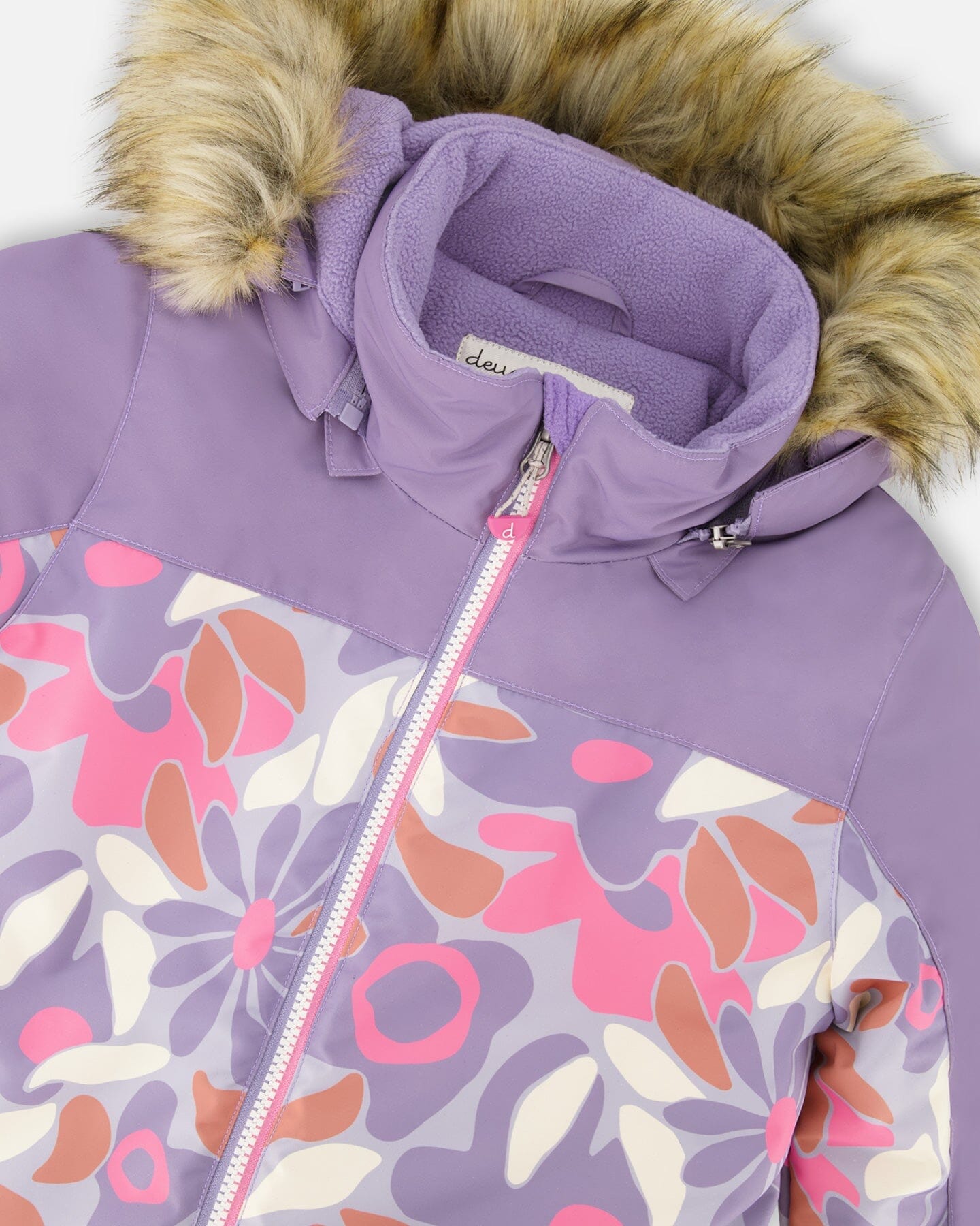 Combinaison de Neige Une-Pièce Imprimé Fleurs Rétro Lilas