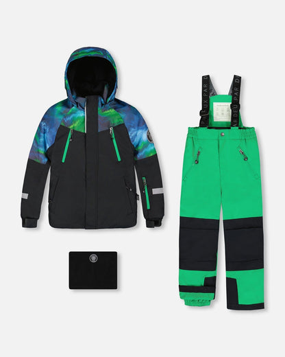 Ensemble de ski deux pièces avec veste color block verte