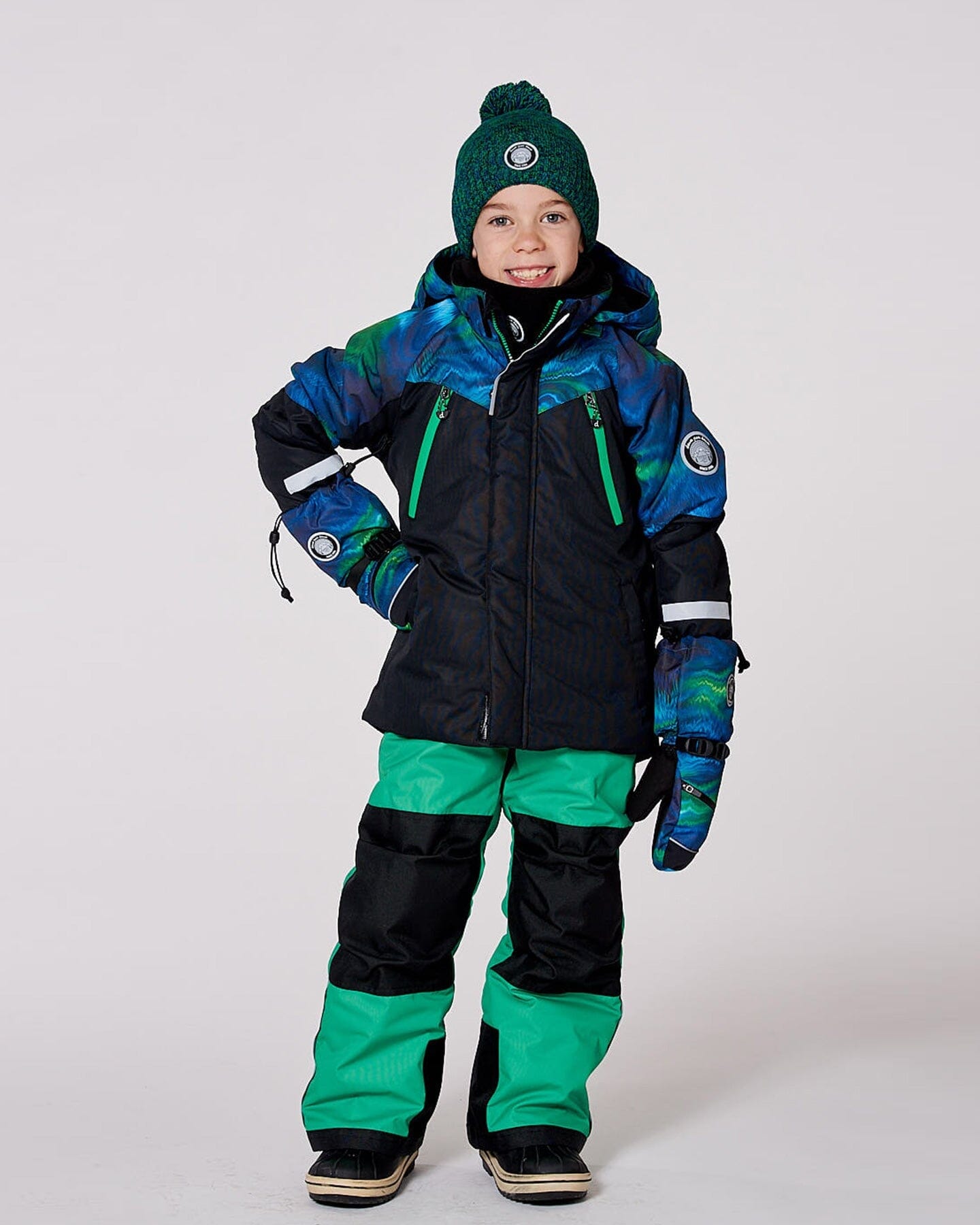 Ensemble de ski deux pièces avec veste color block verte