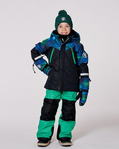 Ensemble de ski deux pièces avec veste color block verte