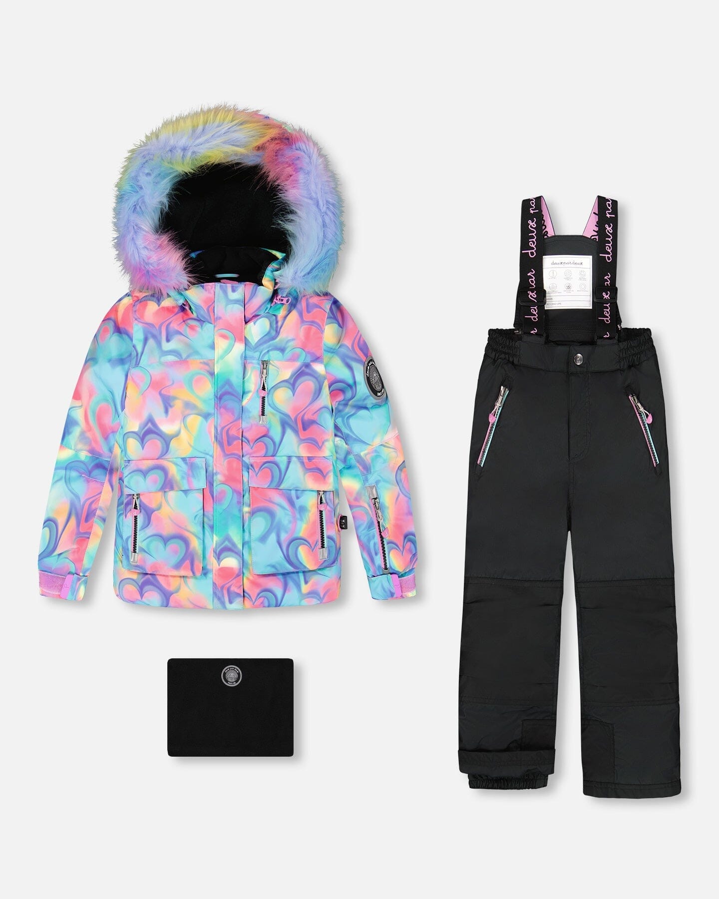 Ensemble de ski deux pièces noir avec imprimé multicolore