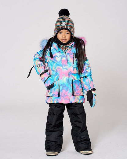 Ensemble de ski deux pièces noir avec imprimé multicolore