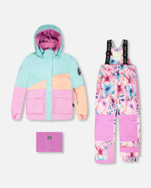 Ensemble de ski deux pièces imprimé fleuri aquarelle rose