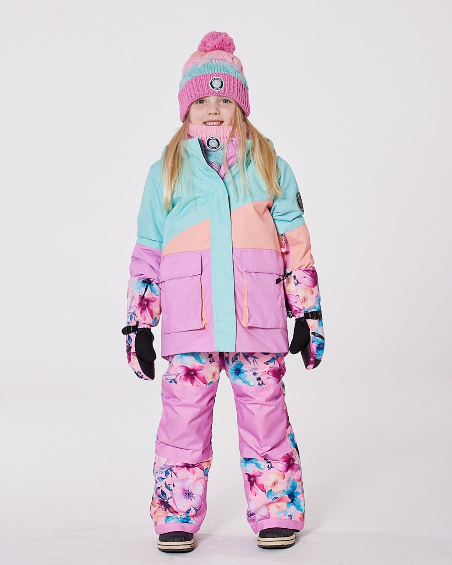 Ensemble de ski deux pièces imprimé fleuri aquarelle rose
