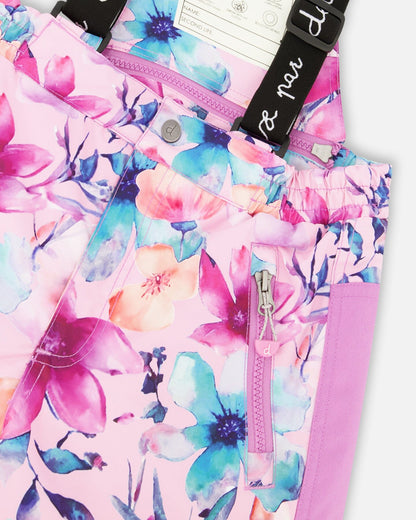 Ensemble de ski deux pièces imprimé fleuri aquarelle rose