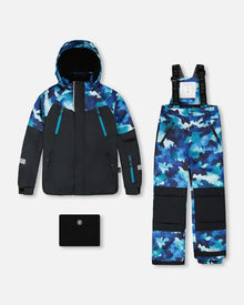 Combinaison de ski deux pièces bleu sarcelle camouflage
