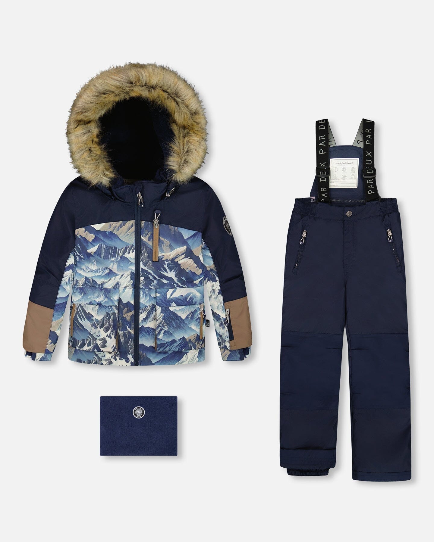 Ensemble de neige deux pièces avec veste imprimée color block bleu marine