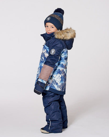 Ensemble de neige deux pièces avec veste imprimée color block bleu marine