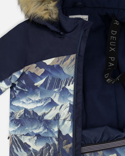 Ensemble de neige deux pièces avec veste imprimée color block bleu marine