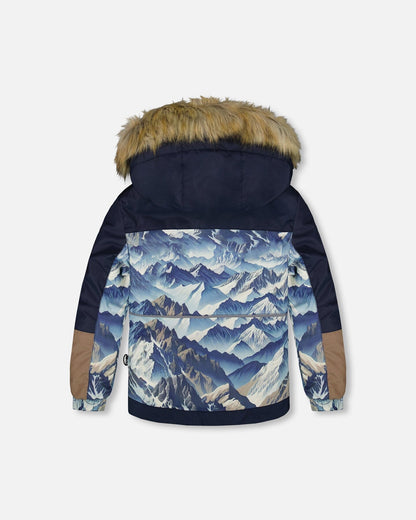 Ensemble de neige deux pièces avec veste imprimée color block bleu marine