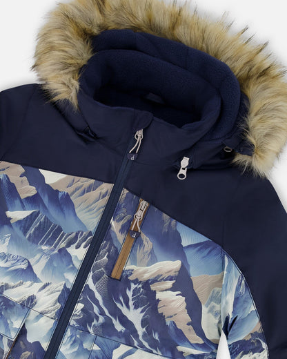 Ensemble de neige deux pièces avec veste imprimée color block bleu marine