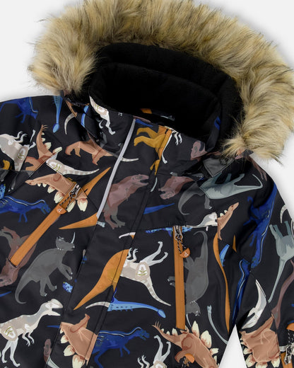Two-Piece Play Snowsuit With Printed Dinosaurs Jacket Brown