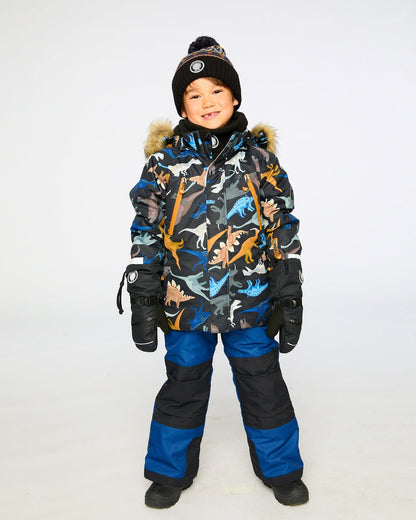 Ensemble de neige deux pièces avec veste imprimée dinosaures bleu marine