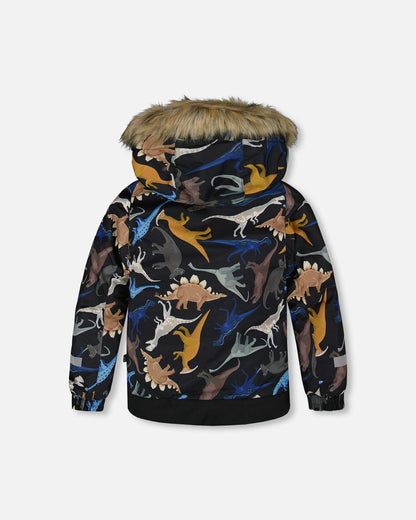 Ensemble de neige deux pièces avec veste imprimée dinosaures bleu marine