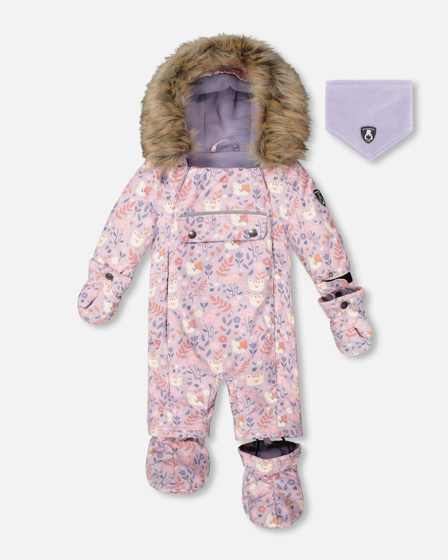 Combinaison de Neige Bébé Une Pièce Imprimé Chat Lilas Conçue Pour Siège Auto