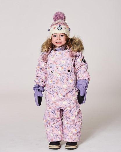 Combinaison de Neige Bébé Une Pièce Imprimé Chat Lilas Conçue Pour Siège Auto