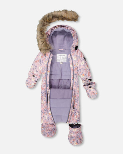 Combinaison de Neige Bébé Une Pièce Imprimé Chat Lilas Conçue Pour Siège Auto
