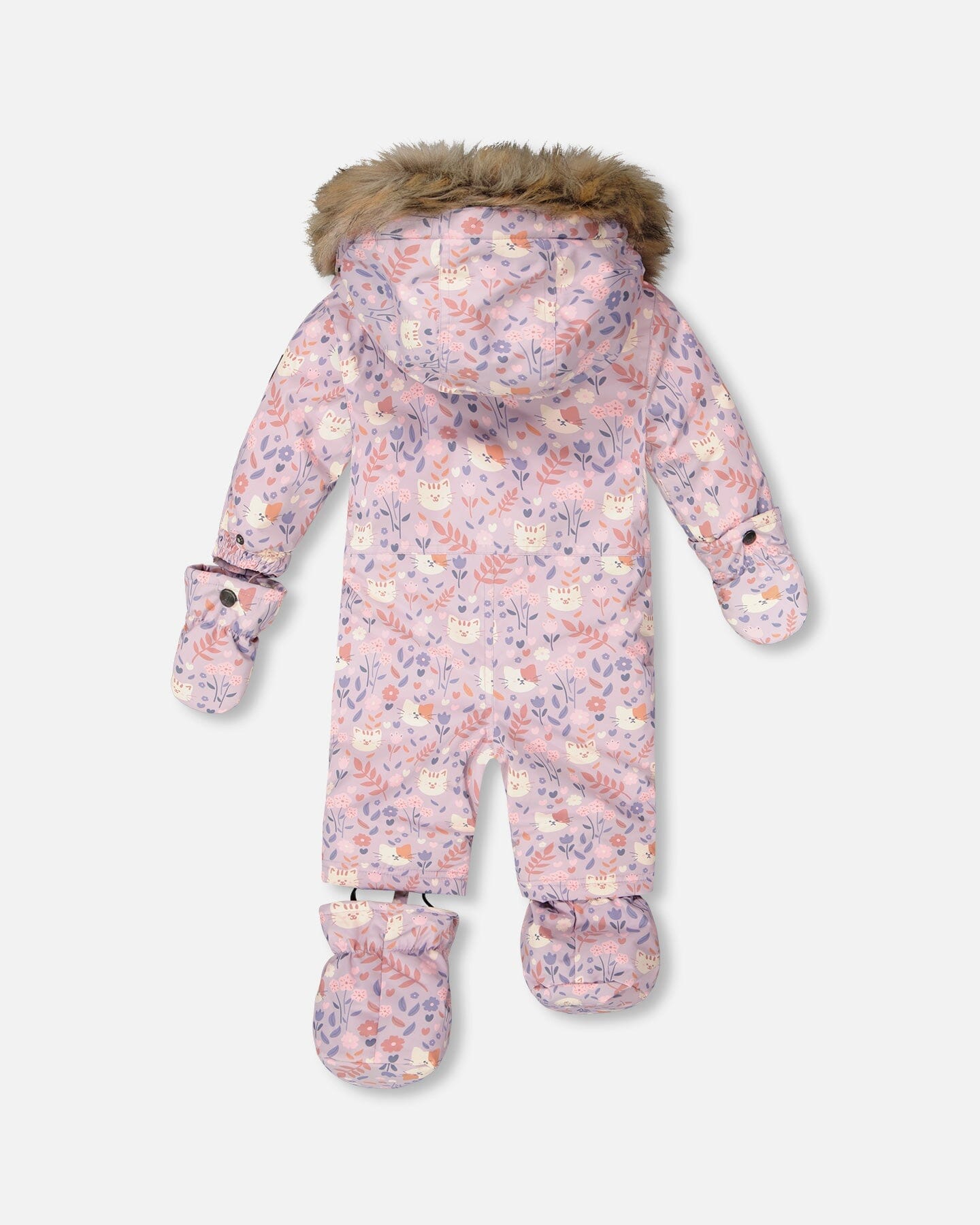 Combinaison de Neige Bébé Une Pièce Imprimé Chat Lilas Conçue Pour Siège Auto