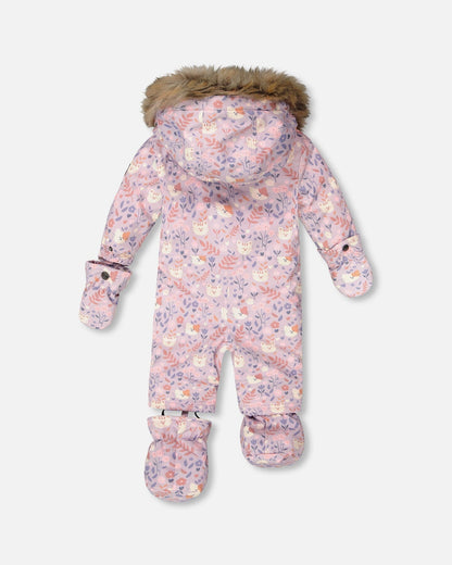 Combinaison de Neige Bébé Une Pièce Imprimé Chat Lilas Conçue Pour Siège Auto
