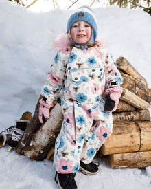 One-Piece Baby Play Snowsuit Designed For Car Seat Off-White Flower Print
