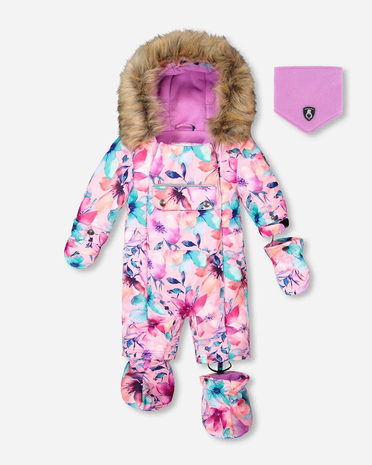 Combinaison de Neige Bébé Une Pièce Imprimé Fleurs Aquarelle Roses Conçue Pour Siège Auto