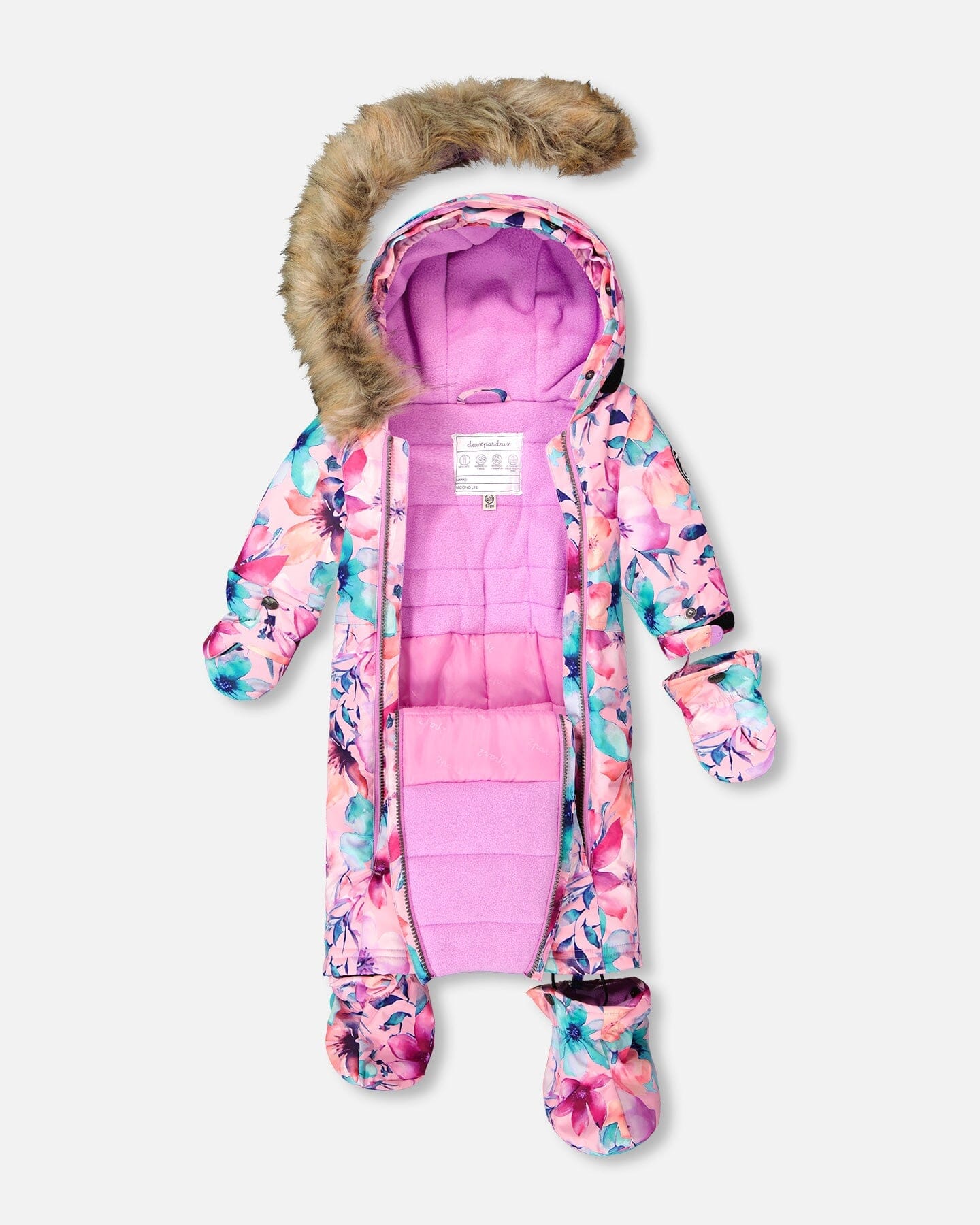 Combinaison de Neige Bébé Une Pièce Imprimé Fleurs Aquarelle Roses Conçue Pour Siège Auto