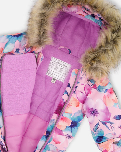 Combinaison de Neige Bébé Une Pièce Imprimé Fleurs Aquarelle Roses Conçue Pour Siège Auto