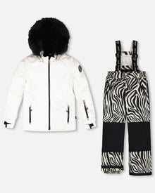 Ensemble de ski deux pièces écru avec pantalon imprimé