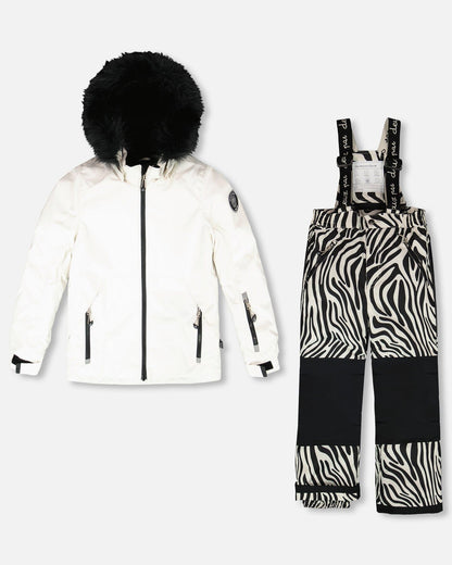 Ensemble de ski deux pièces écru avec pantalon imprimé