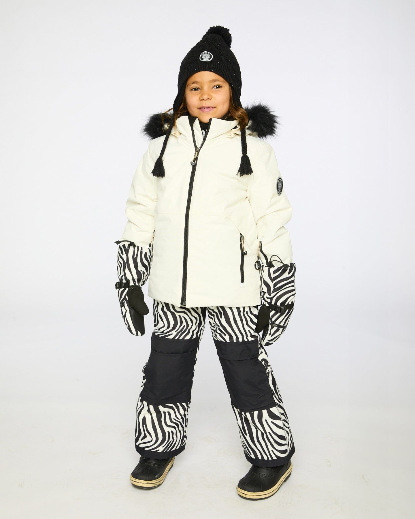 Ensemble de ski deux pièces écru avec pantalon imprimé