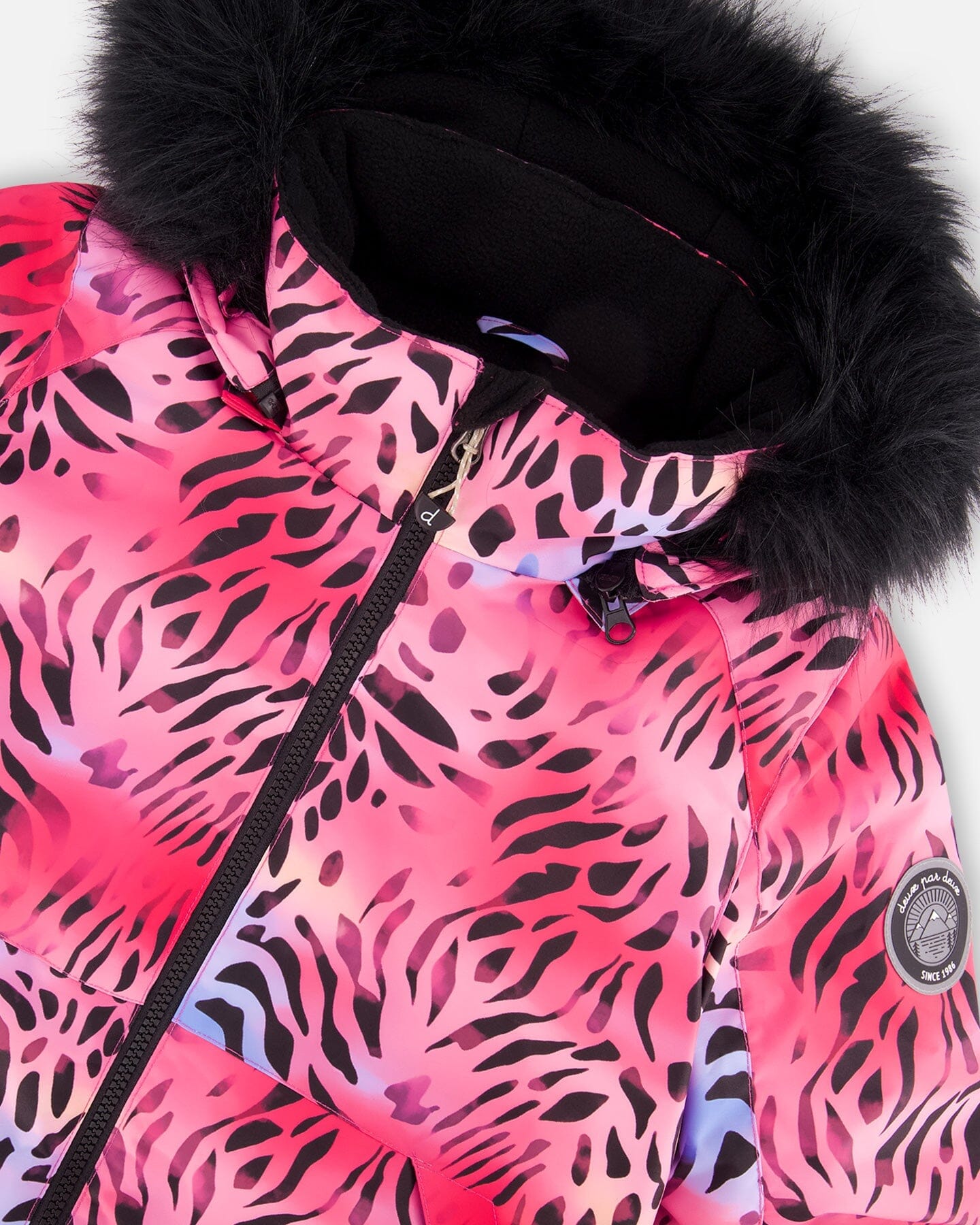 Two-Piece Play Snowsuit With Multicolor Print Jacket And Solid Pant Black