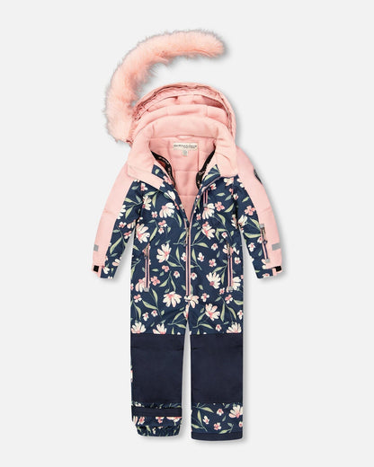 Combinaison de ski une pièce, imprimé floral marine